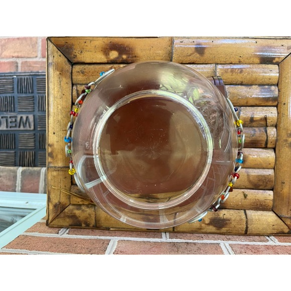 Vintage Adcraft Glass Bowl w/ Applied Stainless Steel Wire Wrapped Beads Boho - Picture 2 of 7